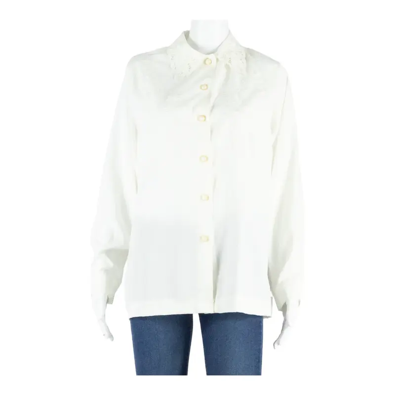 Womens Printed Blouse White Long Sleeve Silk Floral L