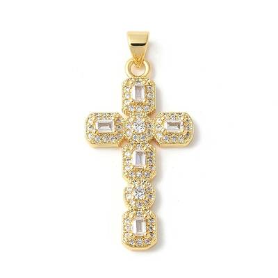 Brass Micro Pave Cubic Zirconia Cross Pendants