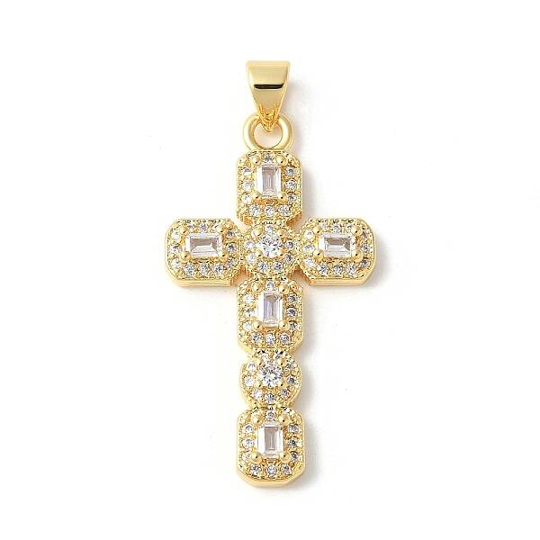 Brass Micro Pave Cubic Zirconia Cross Pendants