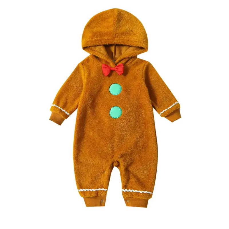 KARESOULL Infant Baby Christmas Fuzzy Jumpsuit Gingerbread Man Cute Hooded Romper Outfit Clothes