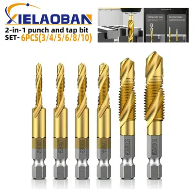 HSS6542 Metric Tap Drill Bit Titanium Plated Screw Machine Compound M3 M4 M5 M6 M8 M10 Hand Tools Hex Shank Screw Thread Tap ...