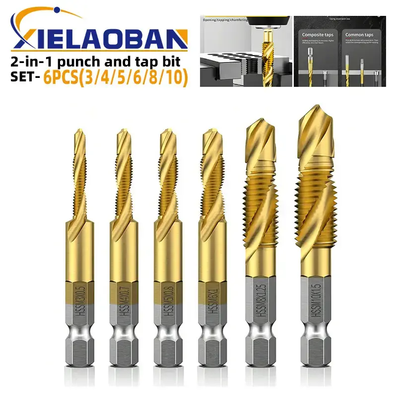 HSS6542 Metric Tap Drill Bit Titanium Plated Screw Machine Compound M3 M4 M5 M6 M8 M10 Hand Tools Hex Shank Screw Thread Tap ...