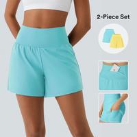 Halara 2-Piece Super High Waisted Back Pocket & Side Hidden Pocket 2-in-1 Yoga Shorts Set 5''-Longer Length, Summer 2025 Outf...