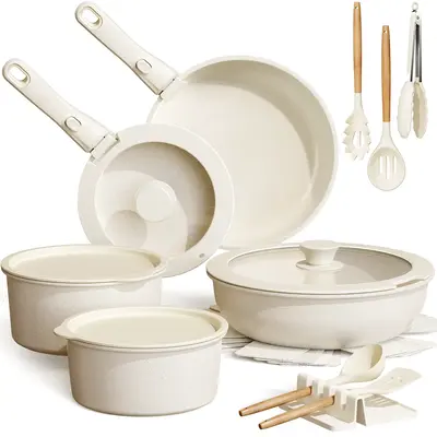 Astercook 20pcs Non-Stick Pots and Pans Set with Detachable Handle, Oven Safe, Stackable, Non-Stick RV Kitchen Cooking Set Mo...