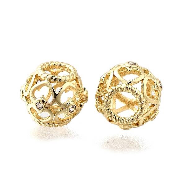 Brass Micro Pave Clear Cubic Zirconia European Beads