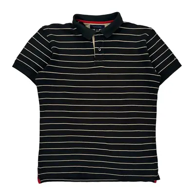 Tommy Hilfiger Striped Polo Shirt - Large Black Cotton