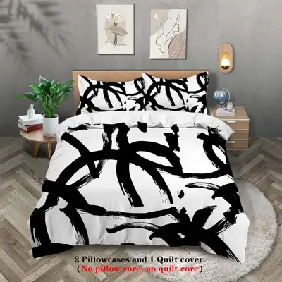 Abstract Brush Stroke Pattern Bedding Set, 1 Set Including 1 Count Duvet Cover & 2 Counts Pillowcase without Filler, Soft Com...