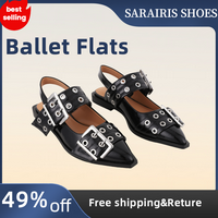 Ballerina Flats for Women Pointed Toe Flats With Studs Buckle Ballet Flats Comfortable low heeled flats
