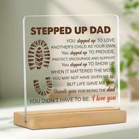 Stepped Up Dad Acrylic Desktop Plaque, Modern Irregular Shaped Home Office Decoration, Wooden Decor, Gift for Father's Day, B...