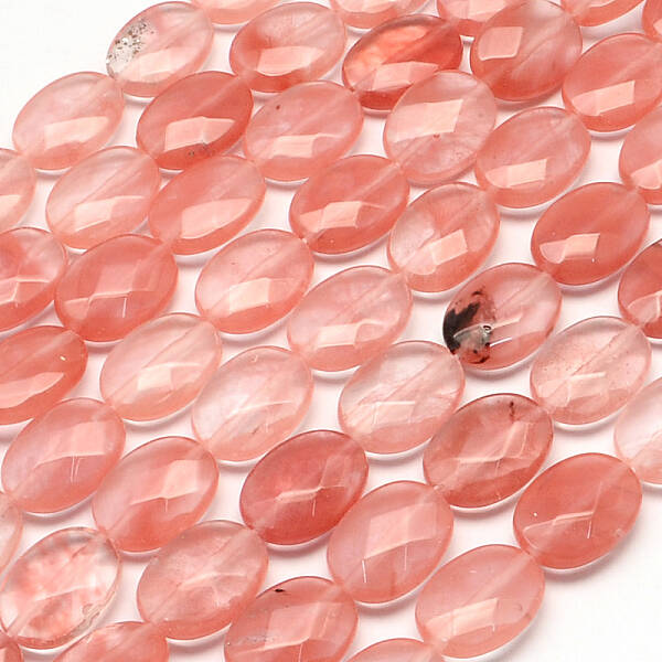 Faceted Oval Cherry Quartz Glass Beads Strands