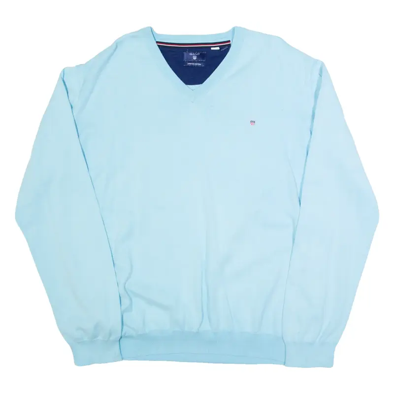 GANT Mens Jumper Blue V-Neck Tight Knit 2XL
