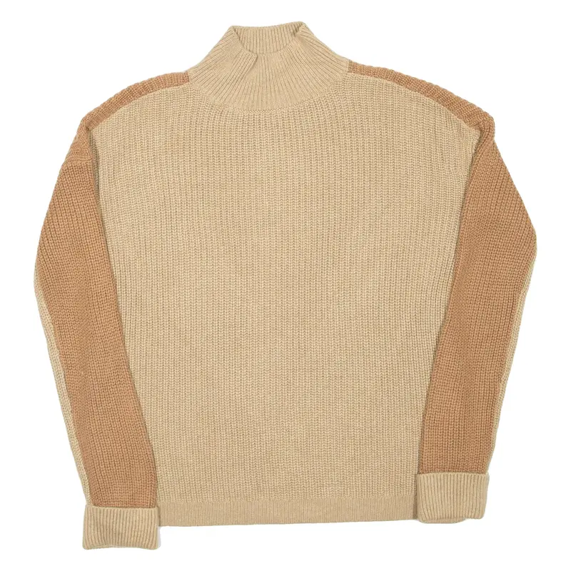 TOMMY HILFIGER Mens Jumper Brown Roll Neck Chunky Knit XS