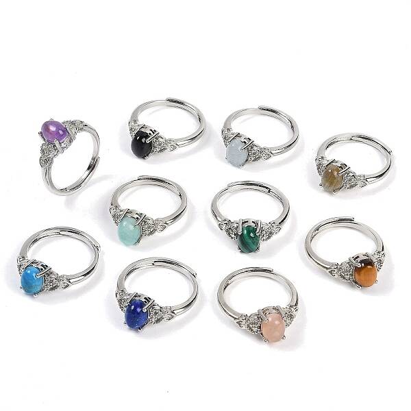 Oval Natural Mixed Stone Adjustable Rings