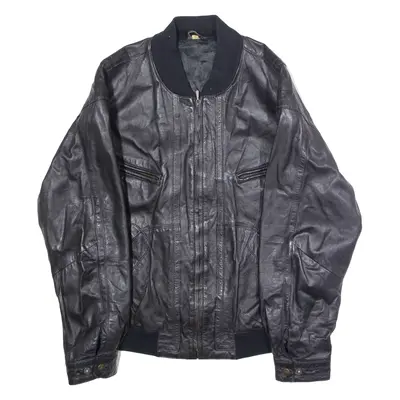 Mens Bomber Jacket Black Leather 90s L