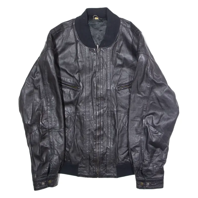 Mens Bomber Jacket Black Leather 90s L