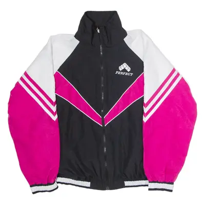 PERFECT Mens Track Jacket Black 90s Colourblock L