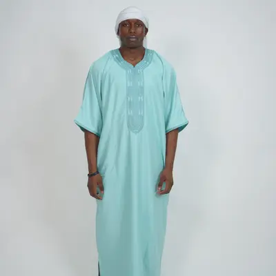 BaxxThobes Premium Gandoura Men's Moroccan Style Thobe - Maxi Formal Islamic Pastel Color Breathable Fabric with Intricate Em...