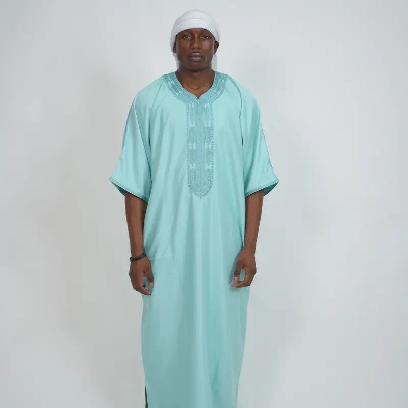 BaxxThobes Premium Gandoura Men's Moroccan Style Thobe - Maxi Formal Islamic Pastel Color Breathable Fabric with Intricate Em...