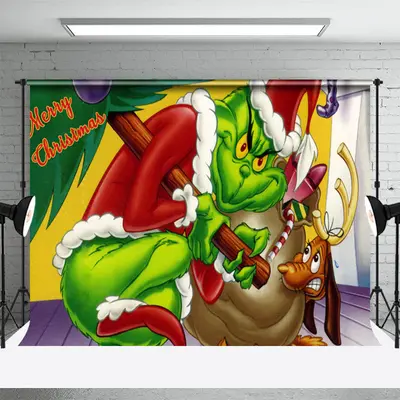 Horrible Green Monster Santa Elk Christmas Backdrop - Aperturee