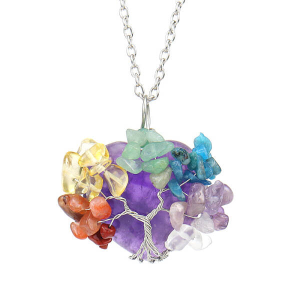Natural Amethyst Heart Pendant Necklaces
