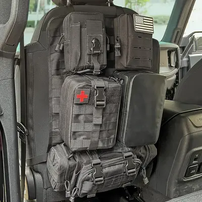 Universal Tactical Vehicle Back Seat Organizer with 5 Detachable Pouches - Medical, Phone, and Admin Storage Bags with Multi-...