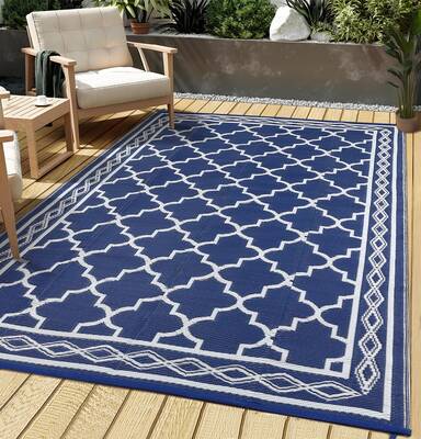 Garvee Outdoor Dark Blue 5x8 Rug, Non-Slip Stain-Resistant Plastic Easy-Clean Washable Patio Picnic Camping Mat