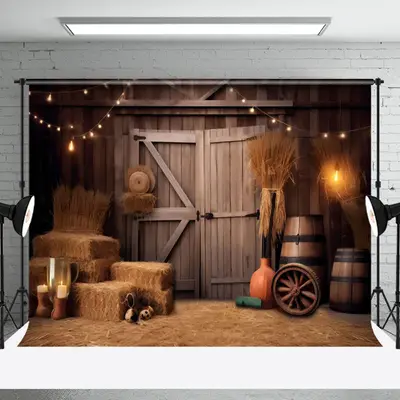 Cowboy Retro Hay Wood Barn Door Photo Booth Backdrop - Aperturee