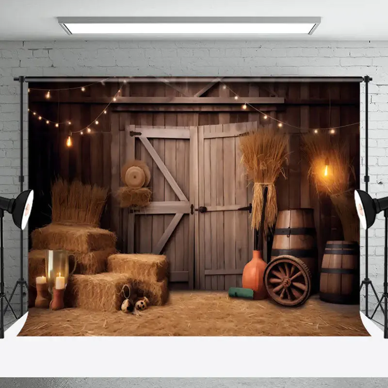 Cowboy Retro Hay Wood Barn Door Photo Booth Backdrop - Aperturee