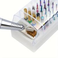 30-slot Nail Drill Bit Holder & Organizer, Dustproof Storage Box with Brush Stand for Nail Care Accessories, Manicure Tool Di...