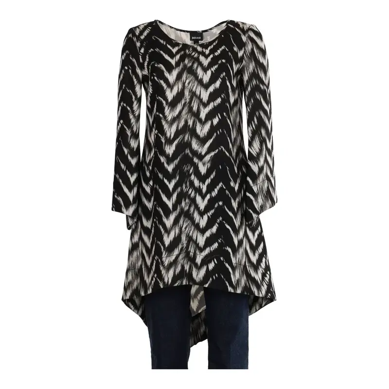Just Cavalli Blouson Dress - Medium Black & White Polyester