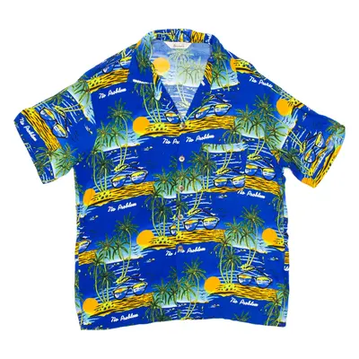 Mens Hawaiian Shirt Blue Crazy Pattern XL