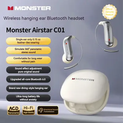 Monster Ear Buds - Bluetooth Headphones with Zero‑Gravity Titanium Ear‑Hook Design, Noise Isolation, 145H Playtime Wire...