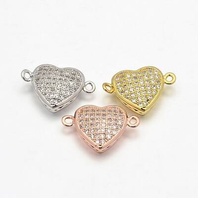 CZ Brass Micro Pave Grade AAA Cubic Zirconia Heart Links