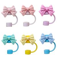 Bow Shaped Straw Cover, 6 Counts Reusable Cute Straw Tips Cover, Silicone Straw Covers Cap for Men and Women, Other Sports A...