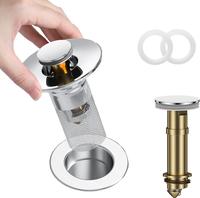 2PCS Bathroom Sink Stopper Strainer, Pop-Up Bathroom Sink Drain Strainer with Removable Stainless Steel Hair Catcher Basket, ...