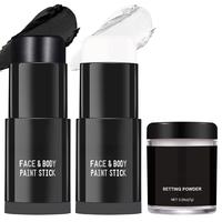 Face Paint Stick with Setting Powder Set, Eye Black Sticks for Sports, Body Paints for Clown Skeleton Vampire Cosplay Special...