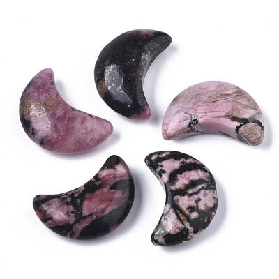 Moon Shape Natural Rhodonite Healing Crystal Pocket Palm Stones