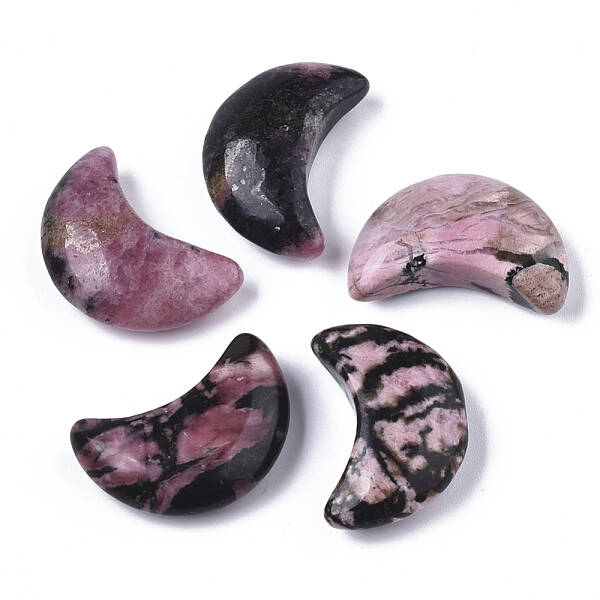 Moon Shape Natural Rhodonite Healing Crystal Pocket Palm Stones