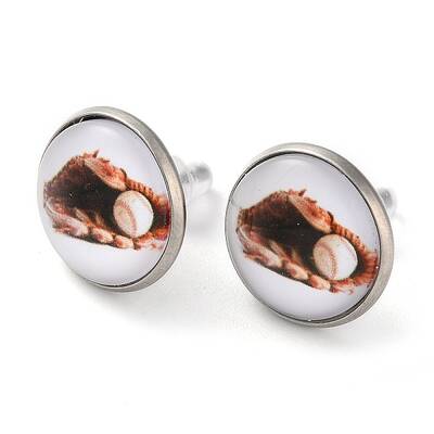 Sport Balls Glass & 304 Stainless Steel Stud Earrings for Women