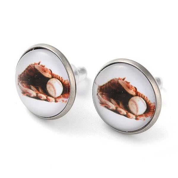 Sport Balls Glass & 304 Stainless Steel Stud Earrings for Women