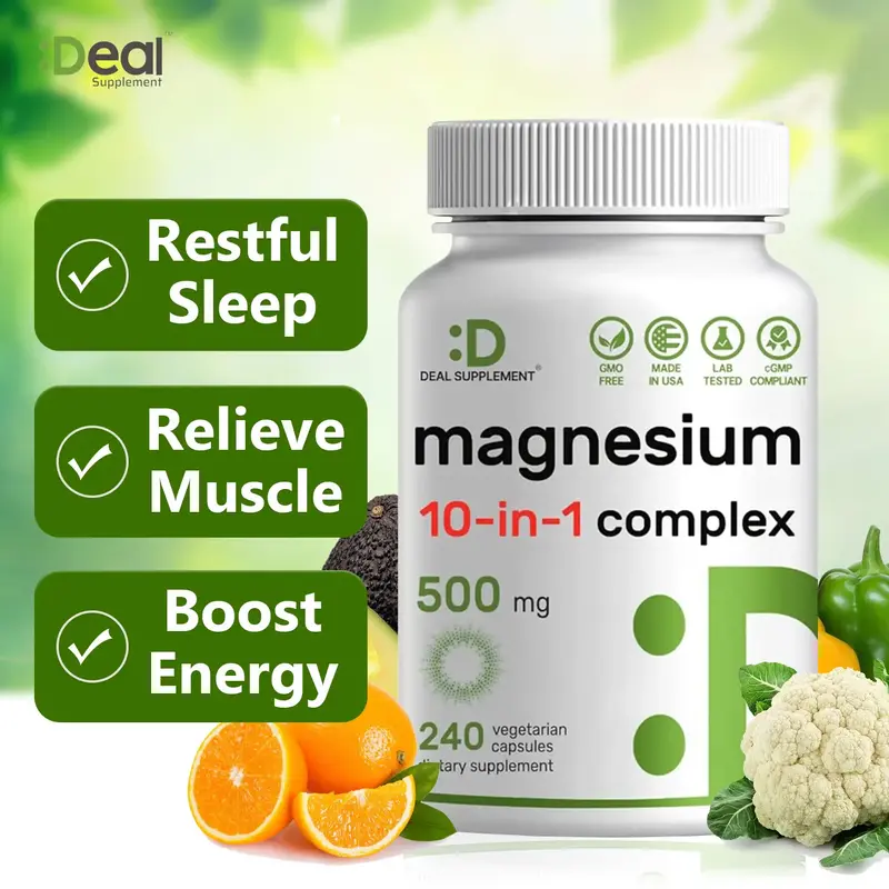 DEAL SUPPLEMENT 10-in-1 Magnesium Complex | 500mg of Magnesium Malate, Citrate,Taurate, & Aspartate for Sleep, Muscles, Nerve...