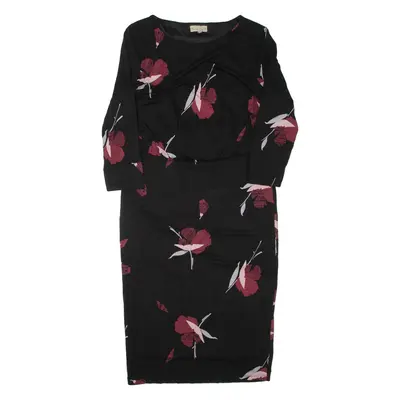 PHASE EIGHT Womens Bodycon Dress Black Viscose Floral Long Sleeve Midi UK 12