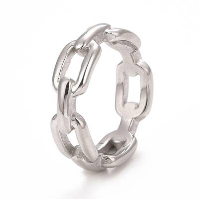 Non-Tarnish 304 Stainless Steel Cable Chain Shape Finger Ring for Women