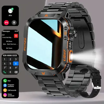 New 2025 manly style Smart Sports Watch With LEDLights Wireless Calling, Message Reminders,Sports Mode, Voice Assistant, Weat...