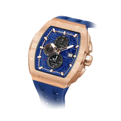 TSAR BOMBA Men's Quartz Chronograph Watch | Golden Blue | Stainless Steel Bezel & Case, Tonneau Luxury Design, 316L Stainless...