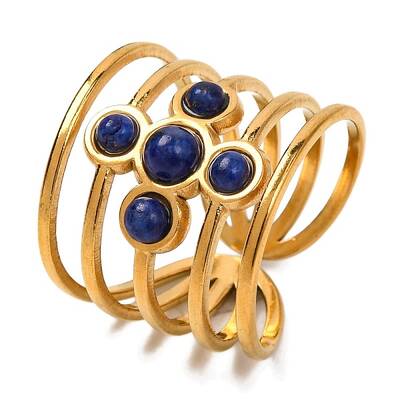 Cross Natural Lapis Lazuli Finger Rings