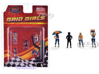 Grid Girls 5 piece Diecast Figure Set (4 People Figures, 1 Umbrella) Limited Edition to 3600 pieces Worldwide for 1/64 Scal...