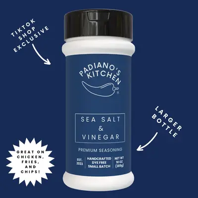 Sea Salt and Vinegar Seasoning Large Bottle - Premium Blend for Chips, Chicken, Nuts, Fries & More - Padiano's Kitchen