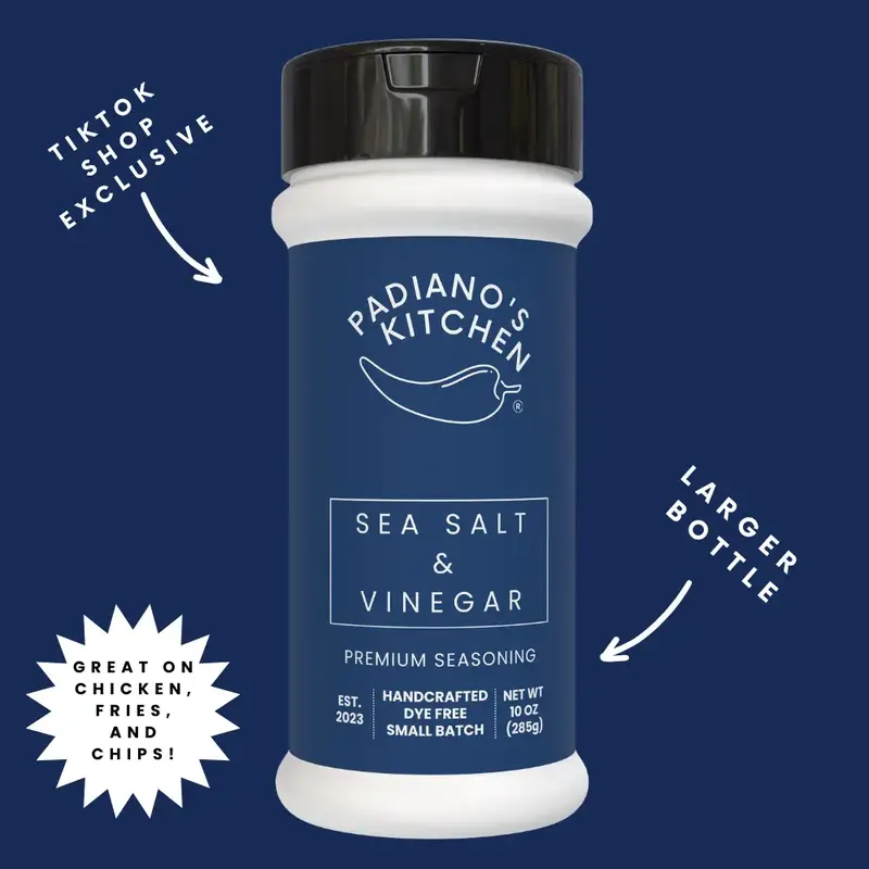 Sea Salt and Vinegar Seasoning Large Bottle - Premium Blend for Chips, Chicken, Nuts, Fries & More - Padiano's Kitchen