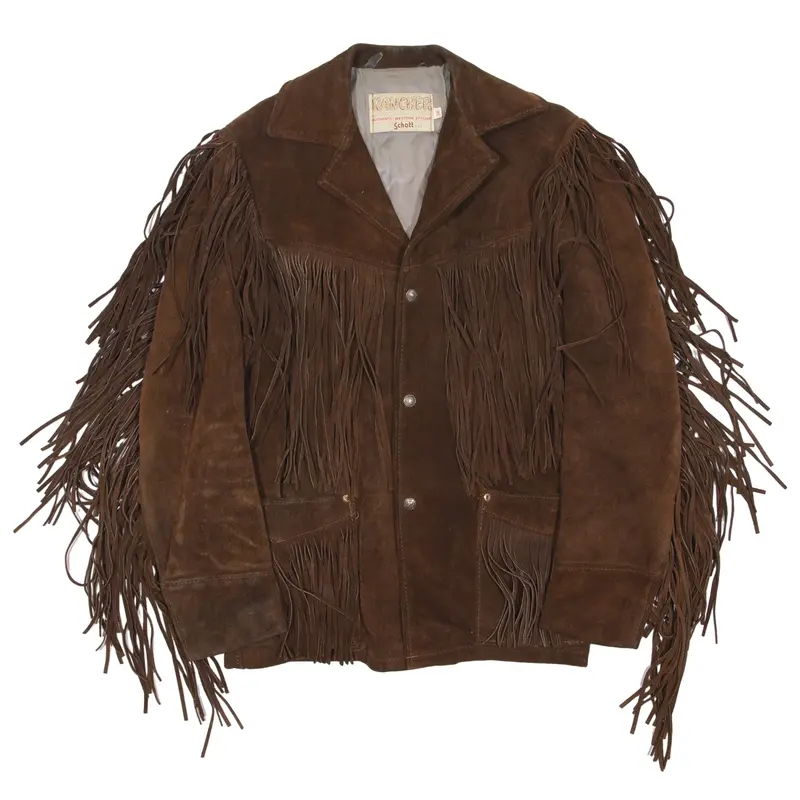 SCHOTT RANCHER Fringed Tassle Western Leather Jacket Brown Suede 70s Mens XS